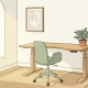 Ergonomisch zit-sta bureau met sculpturale bureaustoel en kamerplant in een lichte Nederlandse werkkamer met houten vloer.