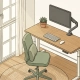Ergonomische thuiswerkplek met zit-sta bureau, monitorarm, stoel met lendensteun en potplant in natuurlijk daglicht.