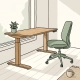 Minimalistische zit-sta bureau met ergonomische stoel, potplant en natuurlijk licht in een rustige Nederlandse kantoorhoek.