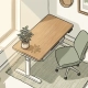 Zit-sta bureau met ergonomische stoel, potplant en natuurlijk licht in een rustige Nederlandse thuiswerkhoek.