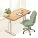 Ergonomische zit-sta bureau in een opgeruimde Nederlandse thuiswerkhoek met salie groene tinten, houten accenten en natuurlijk licht.
