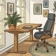 Zonnige Nederlandse werkkamer met een houten zit-sta bureau, weelderige kamerplant en ergonomische stoel in salie- en eikenhouttinten.