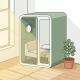 Privacypod in kantoorhoek met potplant, groot raam en lichte eikenhouten vloer in Nederlandse werkomgeving.