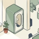 Compacte privacy pod in een moderne Nederlandse kantoorruimte, omgeven door saliegroen akoestisch paneel en een klein potplantje.