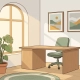 Receptiehoek van een Nederlands kantoor met houten bureau, monsteraplant en ergonomische stoel in warm natuurlijk licht.